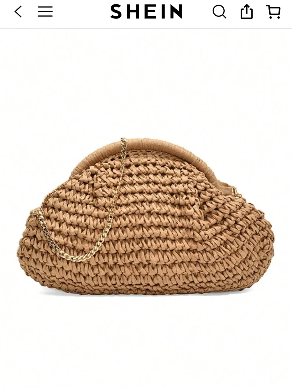 Woven Straw Clutch with Gold Chain - Tan